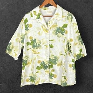 VTG Geiger Austria Womens Linen Button‎ Up Top Size 16 Floral Breathable Cruise